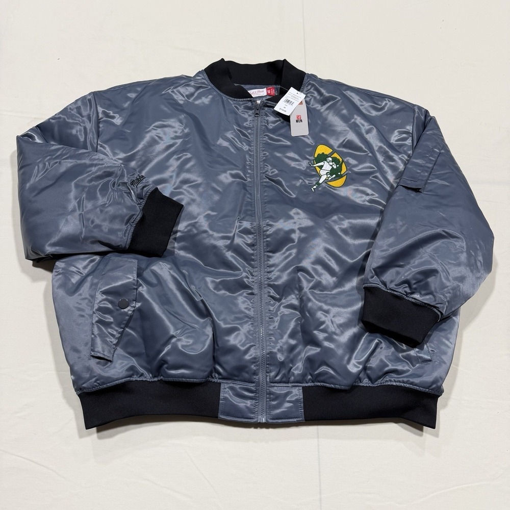 Mitchell & Ness Throwbacks Green Bay Packers Bomber Jacket Mens 4XL Grey‎ NFL